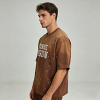 T-shirt Boxy Personnalisé Effet Délavé Acide Coton Haute Qualité Style Vintage Streetwear Impression DTG Graphique pour Homme T-shirt Peinture Éclaboussée