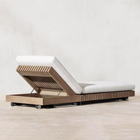 Chaise longue d'extérieur en teck rétro, style nostalgique, imperméable, mobile, en bois massif, pour piscine, patio, plage, villa, hôtel, bord de mer
