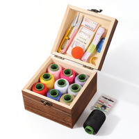 Kit d'outils de couture carré en bois, organisateur de rangement portable avec aiguilles, fil, ciseaux, épingles, pour étudiants, dortoir, maison, bricolage et artisanat