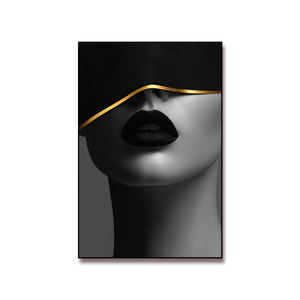 Moderno oro nero ritratto <span class=keywords><strong>di</strong></span> moda donna porcellana <span class=keywords><strong>di</strong></span> cristallo pittura con cornice a LED stampato da parete arte per soggiorno - Product Image 1