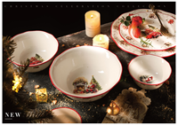 Ensemble de bols à riz en céramique de style américain de Noël, haut de gamme, blancs et luxueux, avec bordure dorée, pour la maison