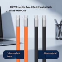 Câble plat en silicone souple Type-C 100W, câble de charge rapide et de transfert de données pour utilisation en voiture avec CarPlay (1,5 mètre)