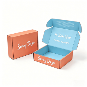 Boîtes d'expédition en carton personnalisées pour vêtements et accessoires, emballages cadeaux bicolores corail et bleu pour vêtements, boîtes d'expédition postales - Product Image 1
