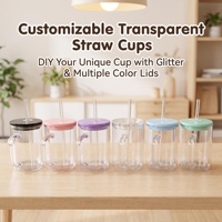 Tasse à faire soi-même pour globe de neige, 17 oz, en plastique à double paroi, avec paille colorée, couvercle et trou pré-percé au fond avec bouchon, vente en gros