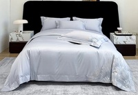 Ensemble de literie en coton soyeux avec broderie florale solide, 4 pièces avec bordure violette