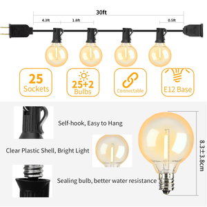 Ấm Trắng G40 Edison <span class=keywords><strong>Globe</strong></span> LED <span class=keywords><strong>String</strong></span> Lights IP65 không thấm nước ngoài trời Vườn dây đèn cho lễ hội kỳ nghỉ và năm mới trang trí nội thất - Product Image 2