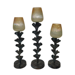 Portacandele in Metallo Ispirato ai Fiori, Candelabro a Colonna, Centrotavola Moderno Decorativo, Set di Tre - Product Image 1