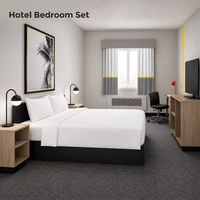 Modernes Hotel-Schlafzimmer-Möbelset Plattformbett Nachttisch TV-Schrank Schreibtisch Stuhl Suite Gastgewerbe-Projekt