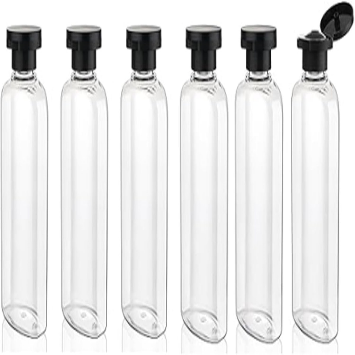 Transparent bottle with black cap