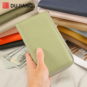 Portefeuille long zippé en cuir véritable pour femme DUJIANG, style tendance, porte-cartes multiples, organiseur de documents - Product Image 2
