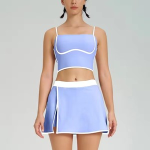 Ensemble de <span class=keywords><strong>golf</strong></span> 2 pièces respirant imprimé pour femmes, vente en gros, comprenant un short taille basse et un crop top rembourré sans manches, style robe de tennis, avec fermeture frontale - Product Image 1