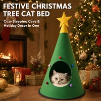 Tente pour animaux de compagnie en feutre, pliable, pour chien, grotte pour chat, lit chaud pour chat avec pompons, décoration d'hiver, cadeau
