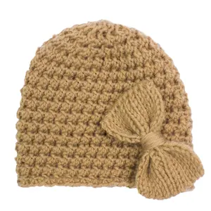 Wholesale Newborn Baby Girl Solid Color Cute Knitted Crochet Hat Knot