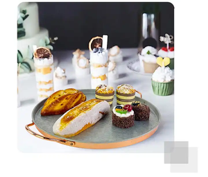 Elegante bandeja para servir café, bandeja para servir galvanizada rústica, bandeja ovalada de hierro de <span class=keywords><strong>Metal</strong></span> galvanizado con asa - Product Image 3