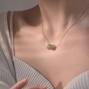 Hetian Jade Ball Necklace Silver Plated Geometric Design For Women Gift Jewelry 10cm Extended Chain - Product Image 4