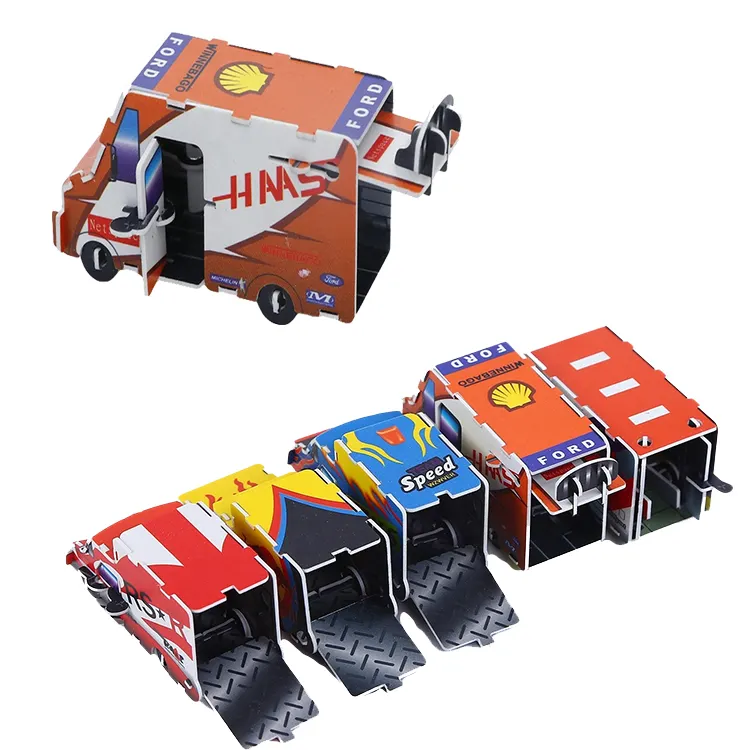 China Oem Grote Gestanst Papier Karton Cartoon 3d Puzzel Auto Set Voor Kids