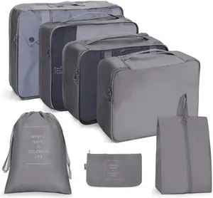 Travel Organizer kemasan kubus untuk penyimpanan bagasi 7 buah tas penyimpanan bagasi dengan tas sepatu