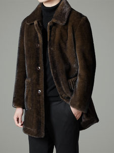 Cappotto <span class=keywords><strong>da</strong></span> <span class=keywords><strong>Uomo</strong></span> in <span class=keywords><strong>Visone</strong></span> Dorato, Nuovo Modello Autunno-Inverno, Reversibile in Velluto, Collo a Risvolto, Lunghezza Media, Caldo - Product Image 2
