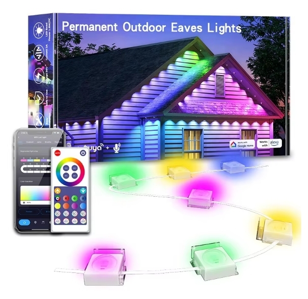 IP67 Waterproof Permanent Outdoor Lights Smart LED Eaves Lights with App Control Remote for Christmas Holiday Decorations