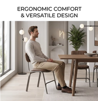 Meubles de salle à manger Chaise de salle à manger industrielle en métal Chaise de salle à manger en cuir avec siège en cuir rembourré à dossier creux