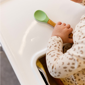Juego de Cucharas de Silicona de Grado Alimenticio Libres de BPA con Mango de Madera, Utensilios para Aprender a Comer, Vajilla Infantil, ODM OEM - Product Image 3