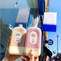 Bouteilles en plastique mignonnes de 400 ml/500 ml/600 ml pour jus, boissons jetables, bouteilles en PET avec couvercle
