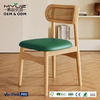 Chaise de salle à manger en rotin, style vintage inspiré des années 1950, structure en bois de frêne massif avec coussin en tissu beige pour bar à domicile