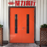 Puertas de Acero Clásicas Chinas Económicas de Doble Hoja, Puerta de Entrada de Seguridad Metálica con Ventanas de Vidrio para Taller Industrial