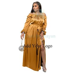 Chic <span class=keywords><strong>Curvy</strong></span> Elegant Outfits Vestidos de fiesta Maxi para mujer Manga con abertura lateral Cintura con cinturón Elegante vestido de fiesta de satén - Product Image 1