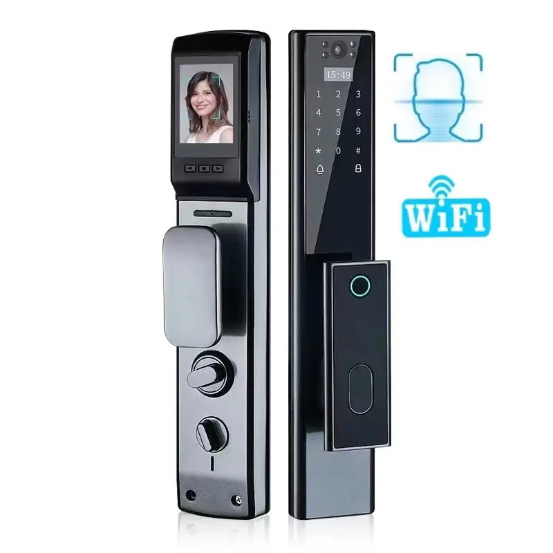 Дверной смарт-замок со сканером отпечатков пальцев и функцией распознавания лица, с камерой и умным дверным звонком