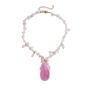 Collier pendentif goutte d'eau romantique avec quartz rose et perles d'eau douce pour un usage quotidien féminin - Product Image 3