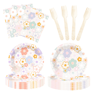 DAMAI Personalización, Nuevo Diseño con Temática Floral, Artículos para Fiestas, Juego de Vajilla Desechable de Papel, Platos y Servilletas - Product Image 1