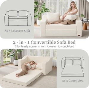 <span class=keywords><strong>Canapé</strong></span>-<span class=keywords><strong>lit</strong></span> convertible 3-en-1 sans structure, design moderne pour salon, pliable en trois parties, avec poches latérales, poignée et <span class=keywords><strong>2</strong></span> oreillers inclus - Product Image 2