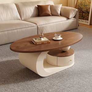 Combinación de mesa de té y café de nogal con estilo crema de lujo moderno para sala de estar pequeña - Product Image 3