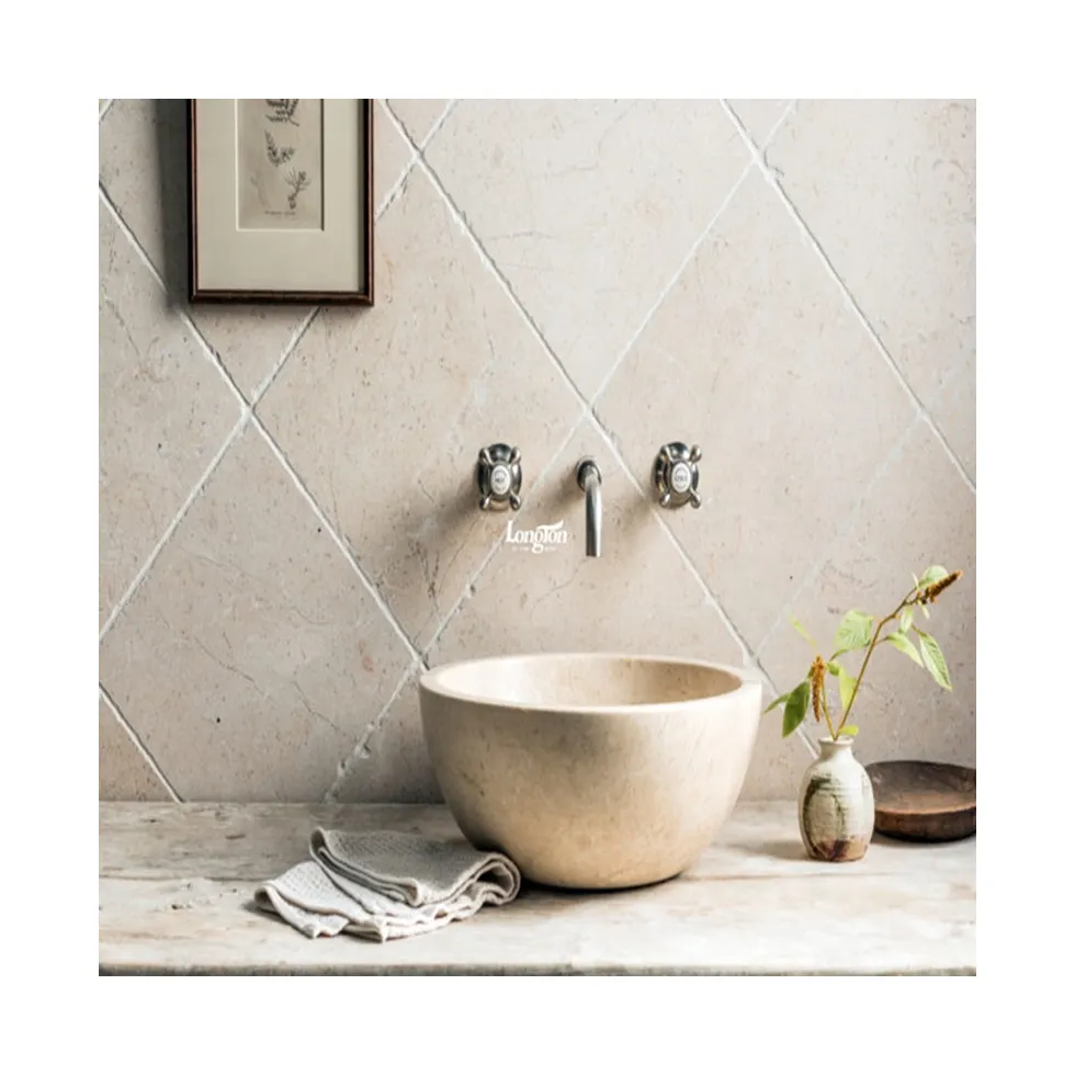 Salotto in piastrelle di marmo Beige pietra color crema marmo nuovi accessori per il bagno in pietra a mosaico