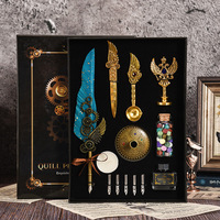 Ensemble de stylos plumes mécaniques steampunk avec engrenages et plumes, kit de calligraphie rétro de luxe, coffret cadeau pour journalisation et cadeaux d'affaires