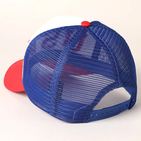Sombreros de camionero de ala curva con contraste de Color rojo y azul, gorra Snapback de EE. UU. con letras iniciales de 5 paneles, gorras de béisbol traseras de malla personalizadas