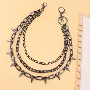 Multi Layered Gunmetal Black Studded Waist <b>Chain</b> With Spike Rivet Design For Daily Wear Hip Hop Fashion Accessory - Product Image 3