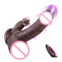 Vibrateur en silicone marron à double stimulation, chauffant, oscillant, avec fonction de léchage de langue rétractable, énorme godemiché réaliste pour femmes