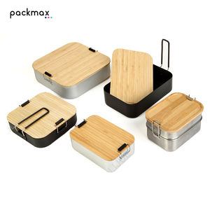 Portable Aluminum Travel Food Container with Bamboo Wood Lid, <b>Microwave</b>-Safe <b>Lunch</b> Bento <b>Box</b> for Fruit Snack Storage - Product Image 1