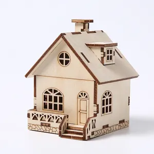 DIY خشبية لغز 3d صغيرة مجسم لمنزل خشبية لغز لعبة تعليمية