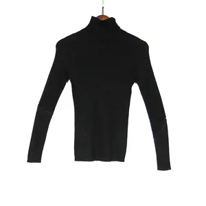 2024 New Fashion Tight Turtle Neck Flat Knit Long Sleeve Bodysuit Black Lady Pullover Women Sweater