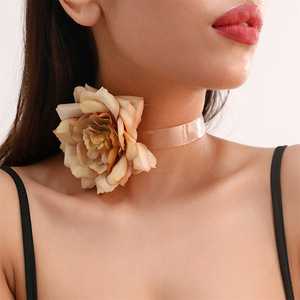 Kalung Bunga Prancis Model Terbaru 2024, Kalung Bunga Boho Besar, Kalung Choker Transparan, Kalung Leher - Product Image 3