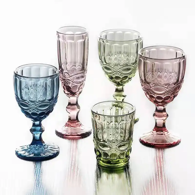 Großhandel 240 ml 8 Unzen europäisches Diamantgeprägtes Farbglas blau grün lila grau Wein Champagner-Glas Tasse Tasse Glas