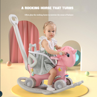 Cheval à bascule licorne multifonctionnel pour enfants, jouet à chevaucher multifonctionnel avec poignée de poussée et barrière de sécurité