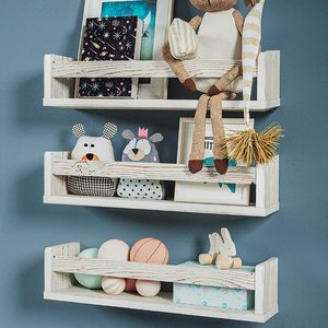 3 White Nursery Room <strong>Shelves</strong> - Solid Wood Ideal for Books, Toys and Decor (Whitewashed <strong>Grey</strong>) - Product Image 4