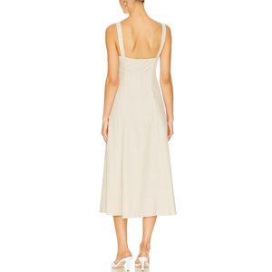 <span class=keywords><strong>Abito</strong></span> Elegante da Donna in <span class=keywords><strong>Cotone</strong></span> e Lino, Linea A, Scollo Quadrato, Lunghezza Midi, Vendita all'Ingrosso Personalizzata - Product Image 2