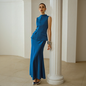Abito Vintage in <span class=keywords><strong>Raso</strong></span> <span class=keywords><strong>Blu</strong></span> Pavone con Pieghe per Donne, Taglia Personalizzabile, Poliestere Ecologico, Stile Casual, Lunghezza Maxi, per Occasioni e Feste - Product Image 3