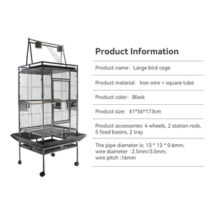 Jaula <span class=keywords><strong>para</strong></span> Pájaros de Lujo, Gran Espacio, 61*56*173cm, de Metal Negro con 4 Ruedas, <span class=keywords><strong>para</strong></span> Loros, <span class=keywords><strong>Canarios</strong></span>, Guacamayos, Periquitos, en Venta al Por Mayor - Product Image 6