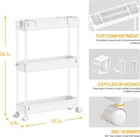 Chariot de rangement mince blanc à 3 niveaux, étagère roulante mobile pour cuisine, buanderie, bureau et salle de bain espaces étroits